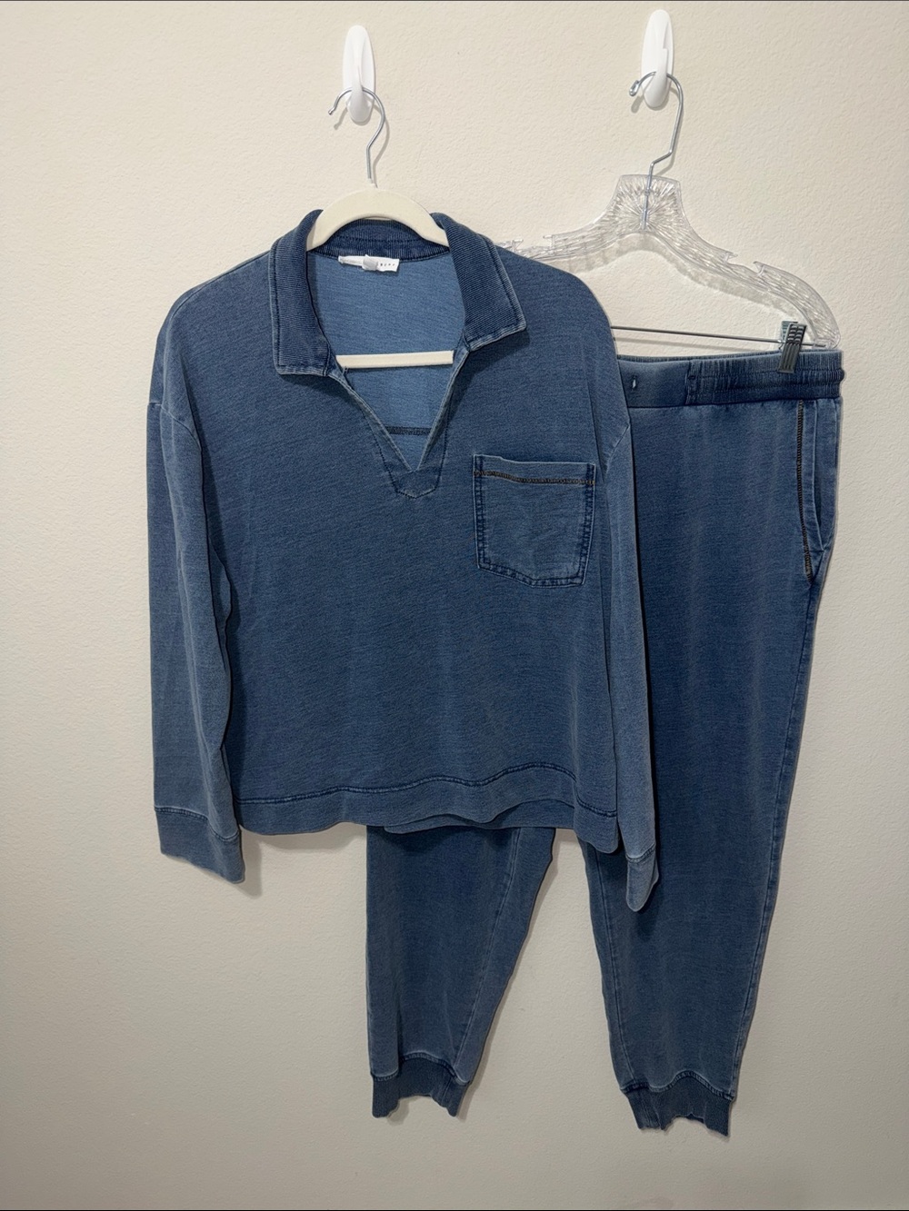 Jane and Delancey Washed Denim-Blue Track Top & Joggers. AU26B